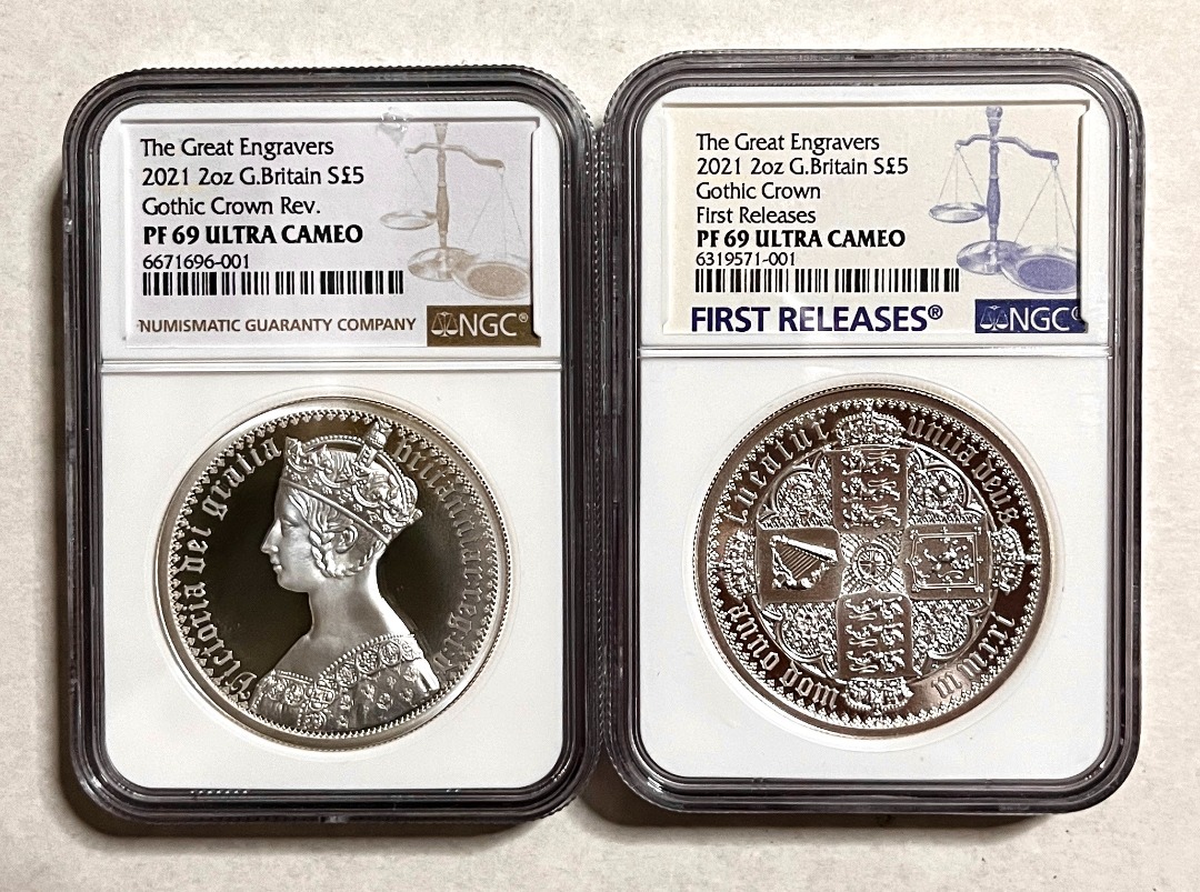 2021 GREAT ENGRAVERS Gothic Portrait and Gothic Crown 2 oz Silver Proof ...