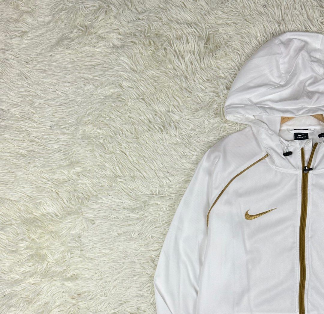 white and gold nike windbreaker mens