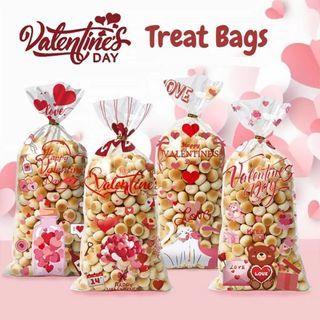 🆕️ 20pcs Assorted Clear Valentines Hearts Day Plastic Loot Bags for Gift Favors