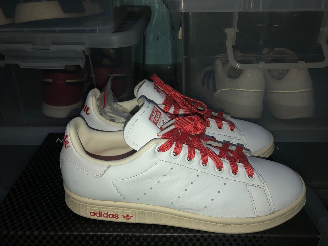 Adidas stan smith script white navy cheap
