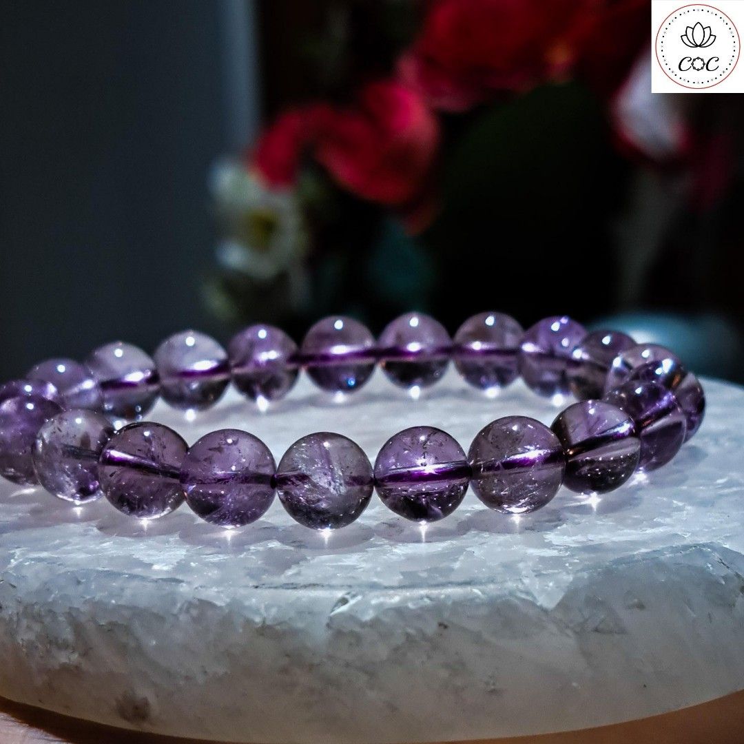 High quality Bolivian amethyst elastic bracelet, natural crystal bracelet  for women, learned from Purple Mirror. - Shop vishi Bracelets - Pinkoi