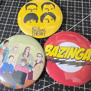 BIG BANG THEORY BUTTON PINS 3 for 100 with free Ref Magnet Bottle Opener