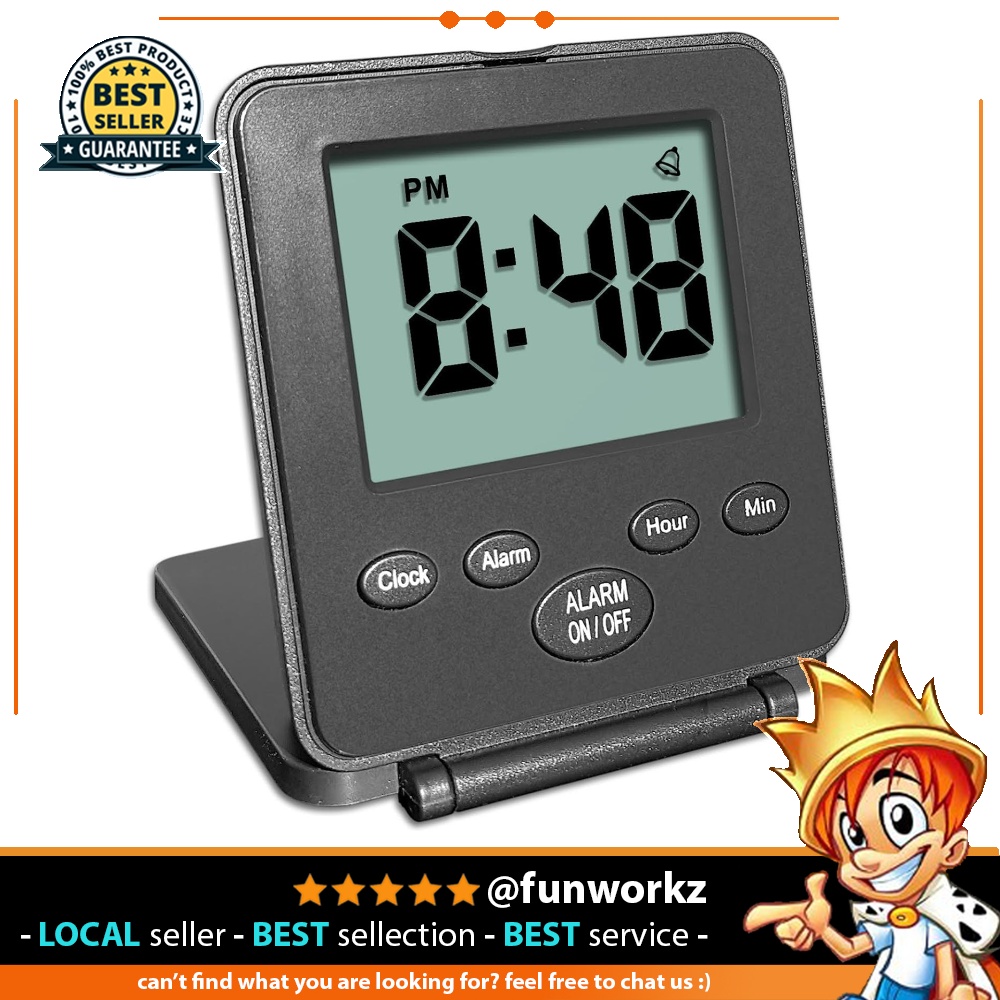 (Black) Digital Travel Alarm Clock No Bells, No Whistles, Simple