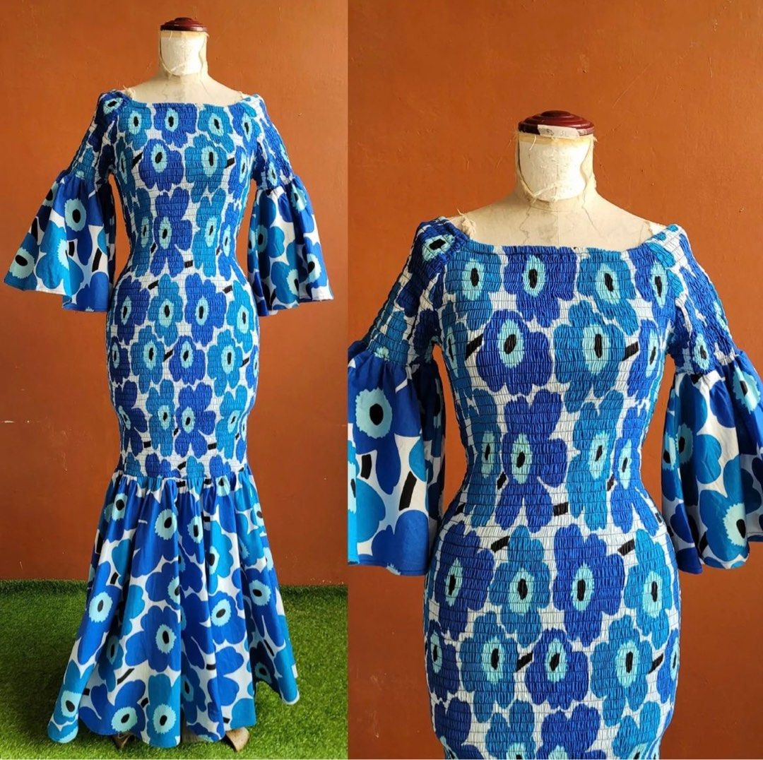 Blue African Print Corset Midi Dress Ankara Midi Dresses, Blue and Yellow  Ankara Dresses, Fitted Ankara Dresses 