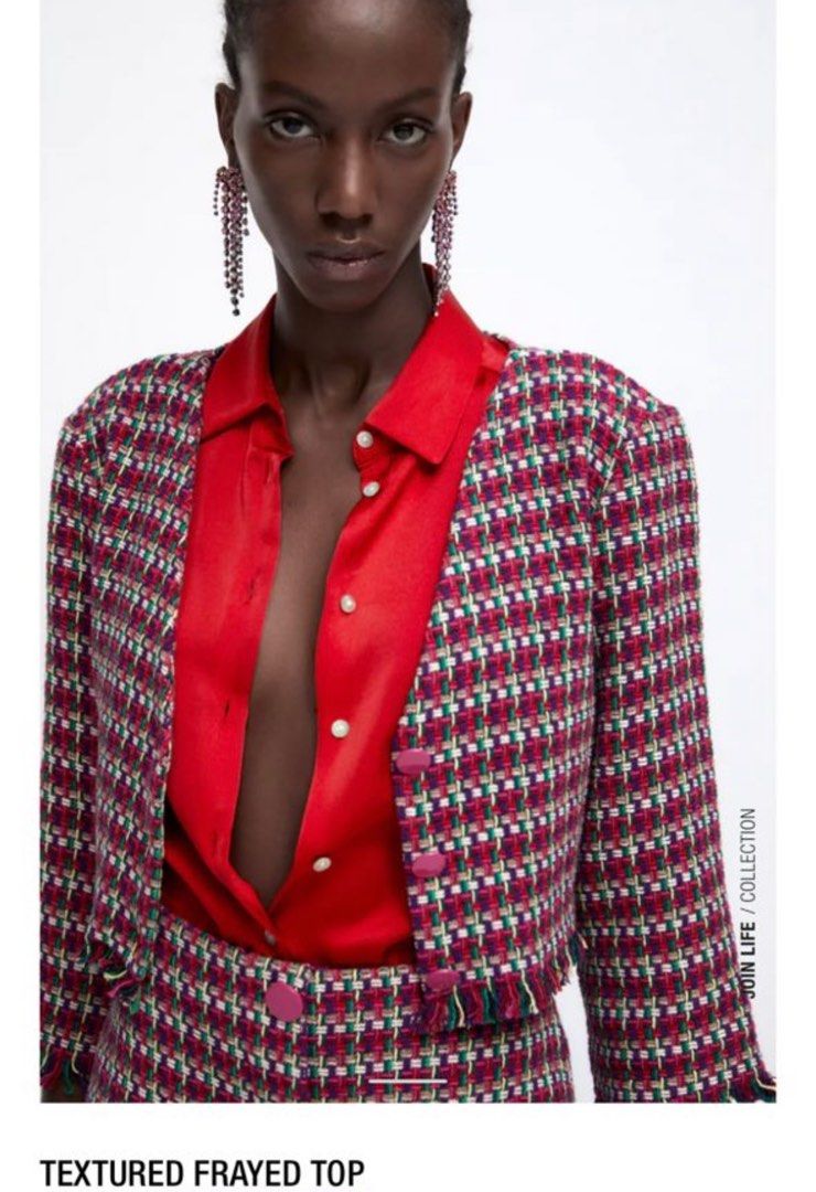 Zara frayed tweed jacket top