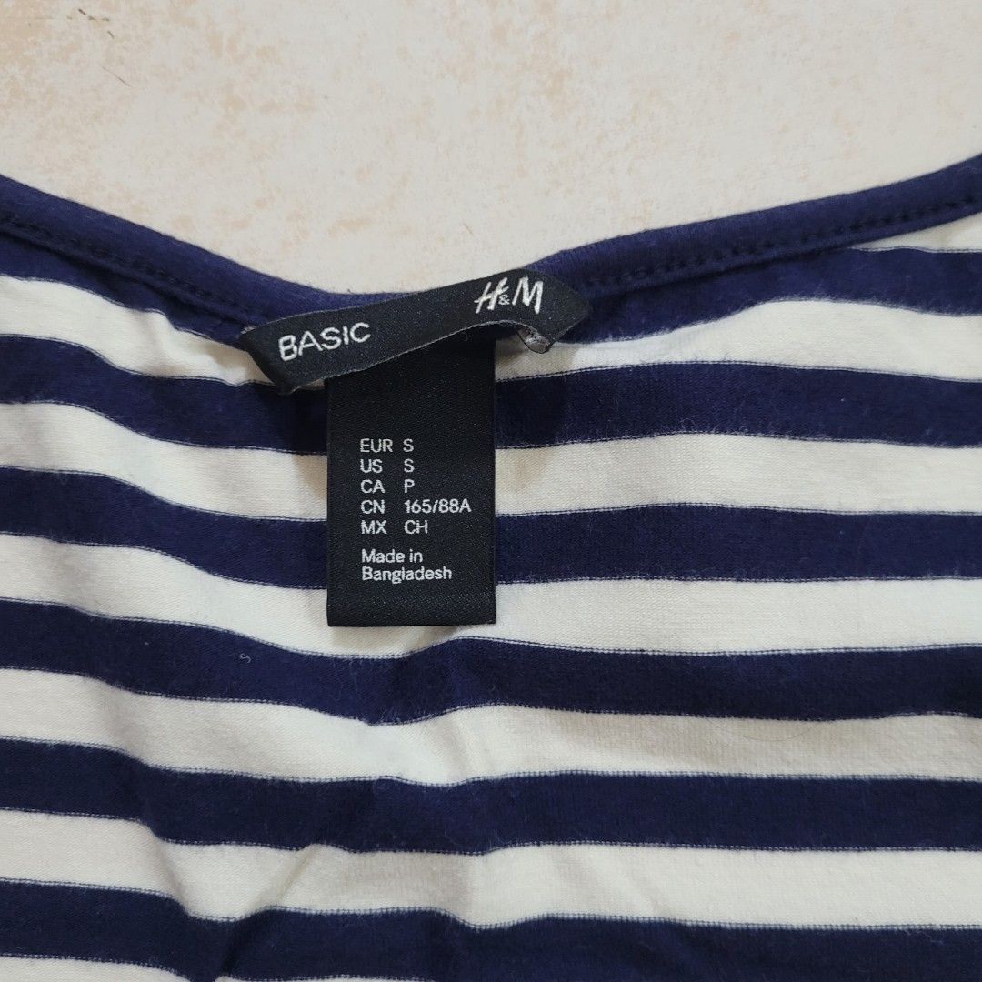 Brand New H M Basic Simple Navy Blue White Horizontal Lines Thick