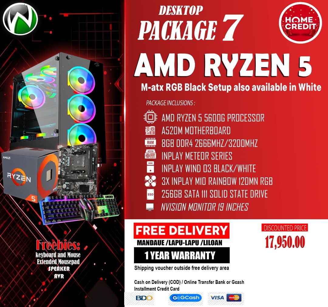 BRANDNEW DESKTOP PACKAGE/PC SET FOR GAMING | COMPUTER PACKAGE (Category: Desktops) located in Mandaue City. Submitted by wenceslaor64113 (Listing ID 1282015761, Image 2). Description: 🚚 SAME DAY DELIVERY 💯 BRANDNEW and ORIGINAL 📍 SEALED UNIT with 1YEAR WARRANTY 🎁 7 DAYS REPLACEMENT (defective item) 💳 WE ACCEPT CREDIT CARD PAYMENT, GCASH, BANK TRANSFER or COD ⚠️ Prices are subject to change without prior notice. FOR MORE PRODUCTS AND INFO CHE