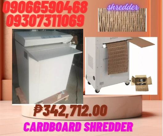 cardboard shredder machine (Category: Office & Business Technology) located in Aroroy. Submitted by 09307311069 (Listing ID 1282069992, Image 1). Description: Quick Details Shredding Medium:Card Board Power:Electricity Shredder Type:Cross-Cut, Strip-Cut Size:Normal Brand Name:shuliy Model Number:PQJ Product name: Corrugated paper box shredding machine Color:White Type:Carton Shredder width of cutting:320-425mm Shred speed:12m/minute thickness:20m