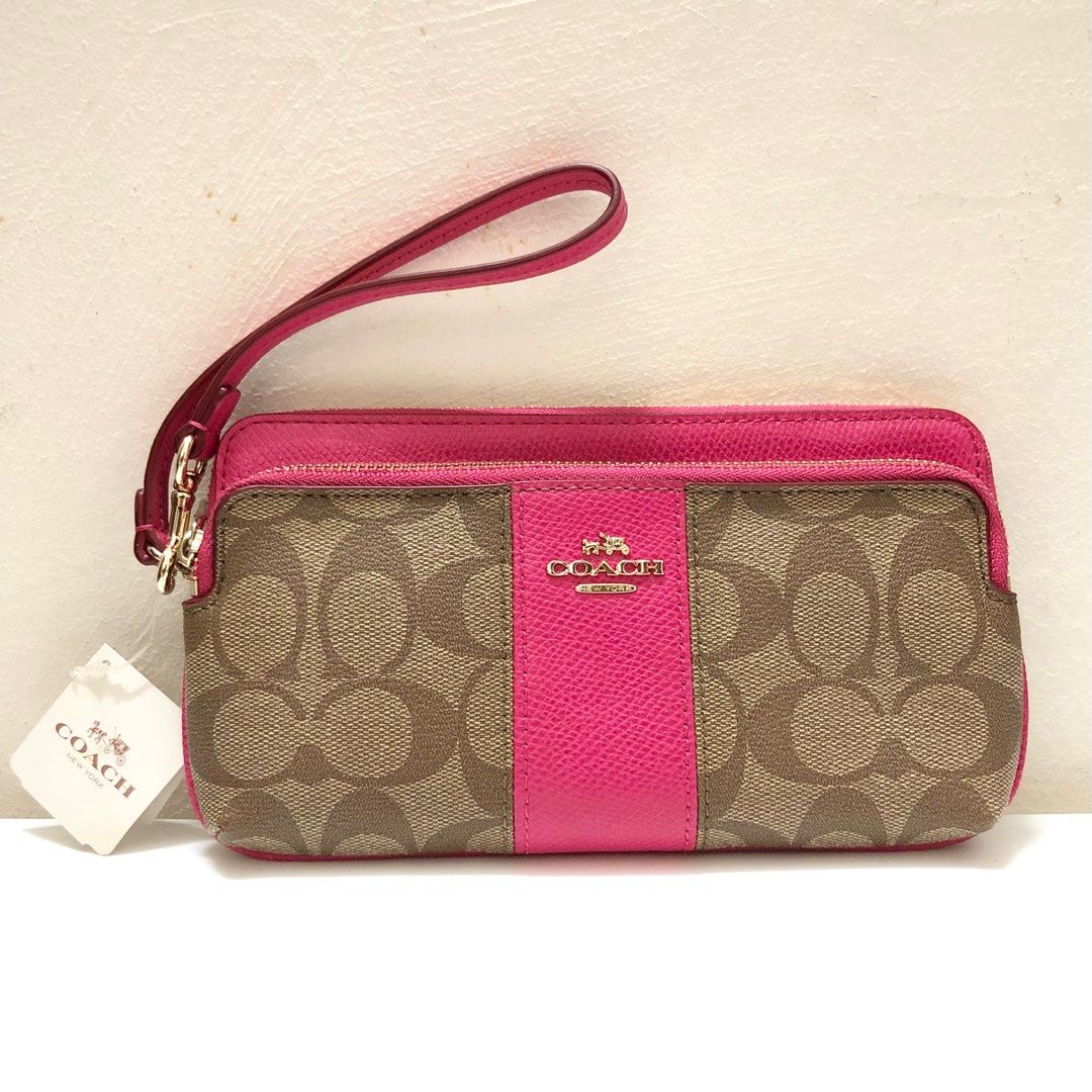 Pink and shop tan coach wallet