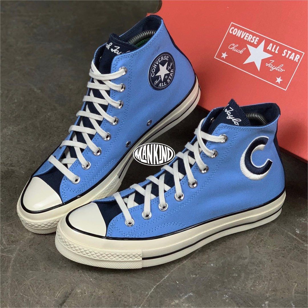 CONVERSE CT 70s Hi EMBROIDERED C LT.BLUE NAVY Fesyen Pria Sepatu