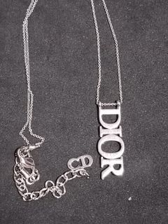 Dior logo necklace, silver tone, authentic