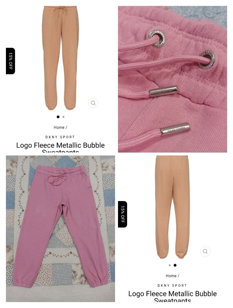 DKNY Sport Logo Fleece Metallic Bubble Sweatpants Jogger M