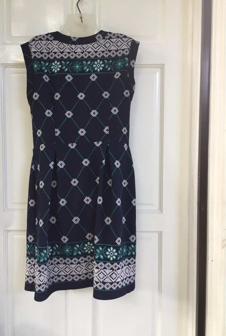 Enfocus Studio Womens Printed Midi Dress Size L Dark Blue