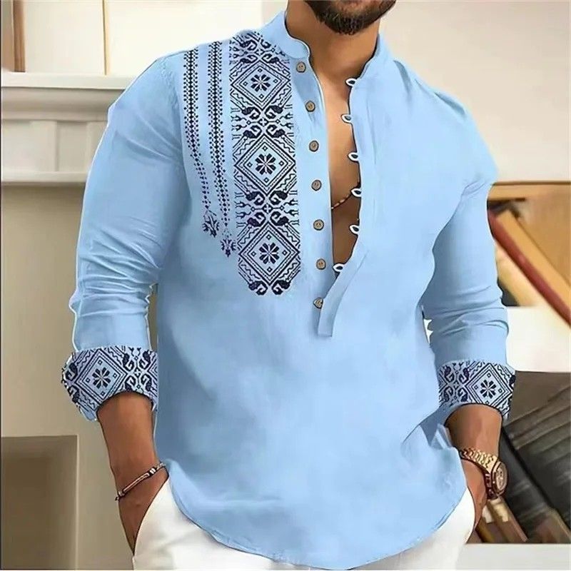 Fashionable Button Men s Long Sleeve Shirt Button Down Shirt Loose