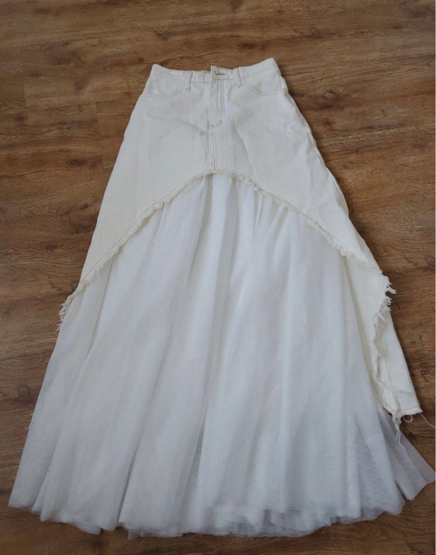 gentlewoman white denim tulle maxi skirt, Women's Fashion, Bottoms