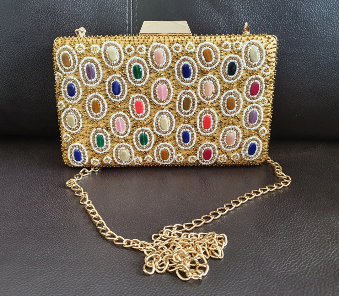 Golden party wear clutch bag Women s Fashion Bags Wallets