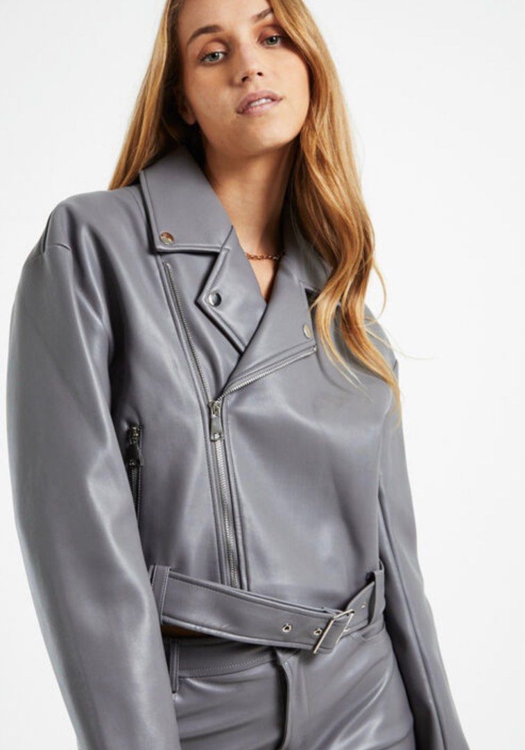 Grey biker coat store