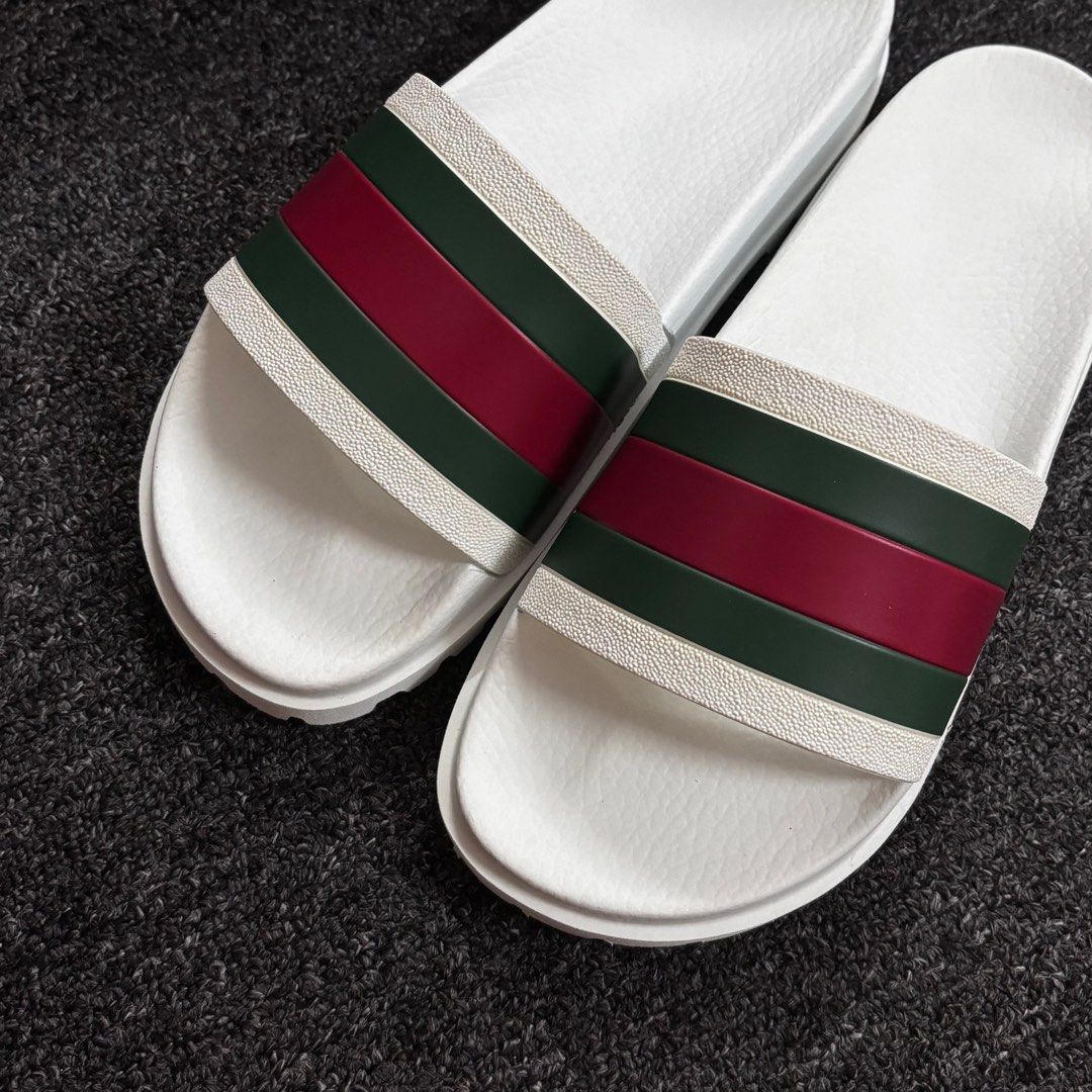 Gucci White Web Stripe Slide Sandal G7 UK7 7.5 Men s Fashion