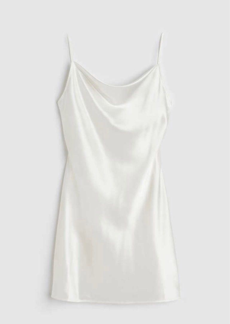 White satin cheap slip dress short