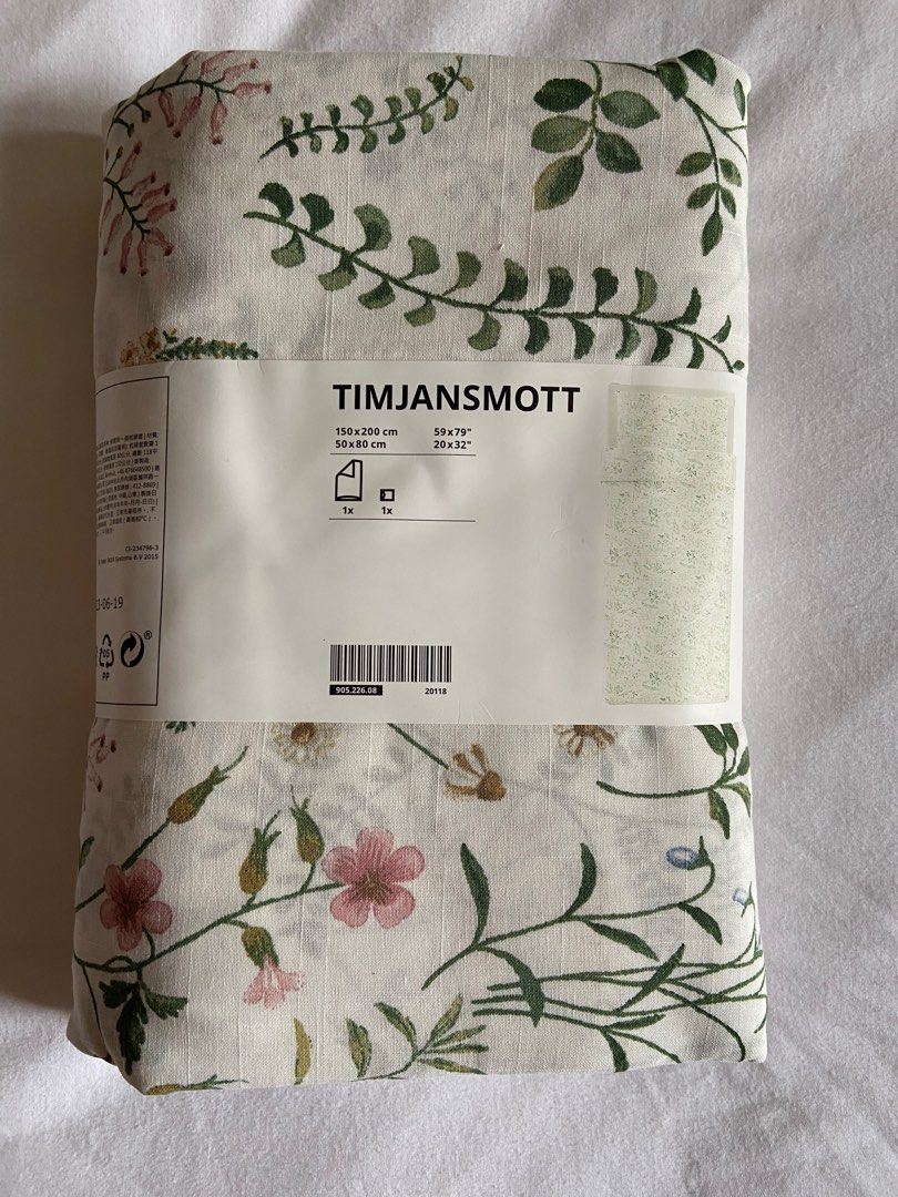TIMJANSMOTT duvet cover and pillowcase(s), white/floral pattern