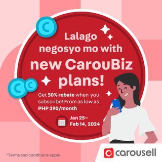 Lalago Negosyo Mo with new CarouBiz plans! Get 50% rebate when you subscribe now 🎊