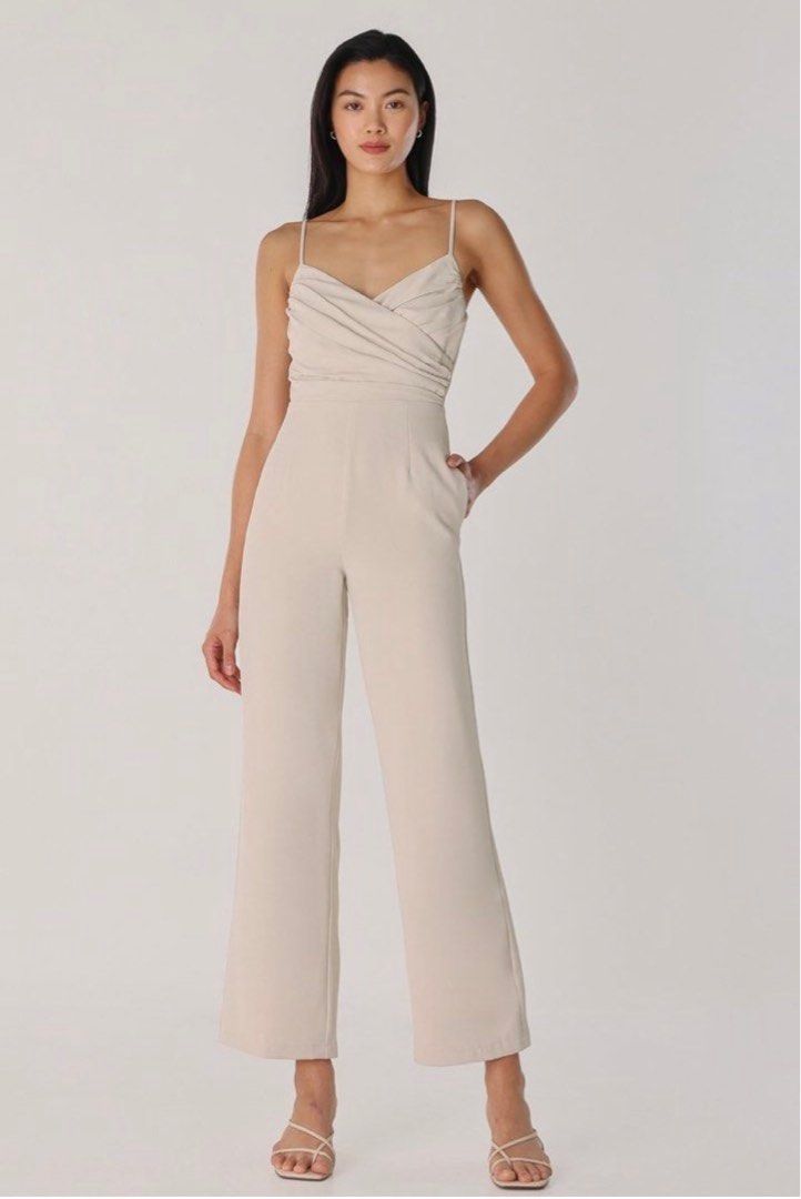 LOVET XENIA RUCHED CROSS BACK JUMPSUIT MATTE PEARL