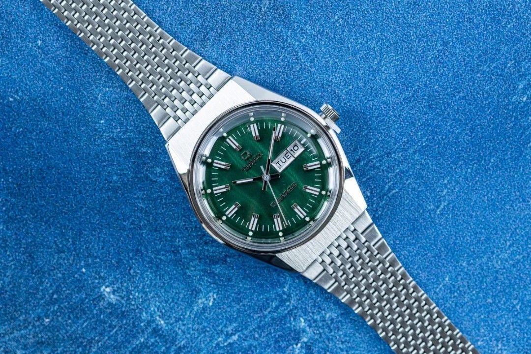 Lowest Price Q Timex Reissue Men s 38mm Falcon Eye Green Dial
