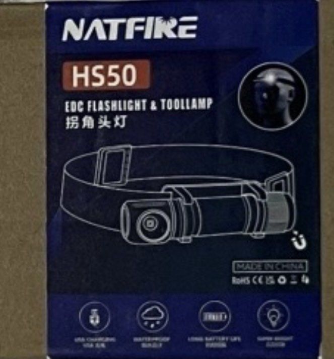 NATFIRE – lampe frontale à LED HS50, EDC 18650, Rechargeable par USB C,  lumière vive, torche d'extérieur, avec capuchon de queue magnétique, 1000lm