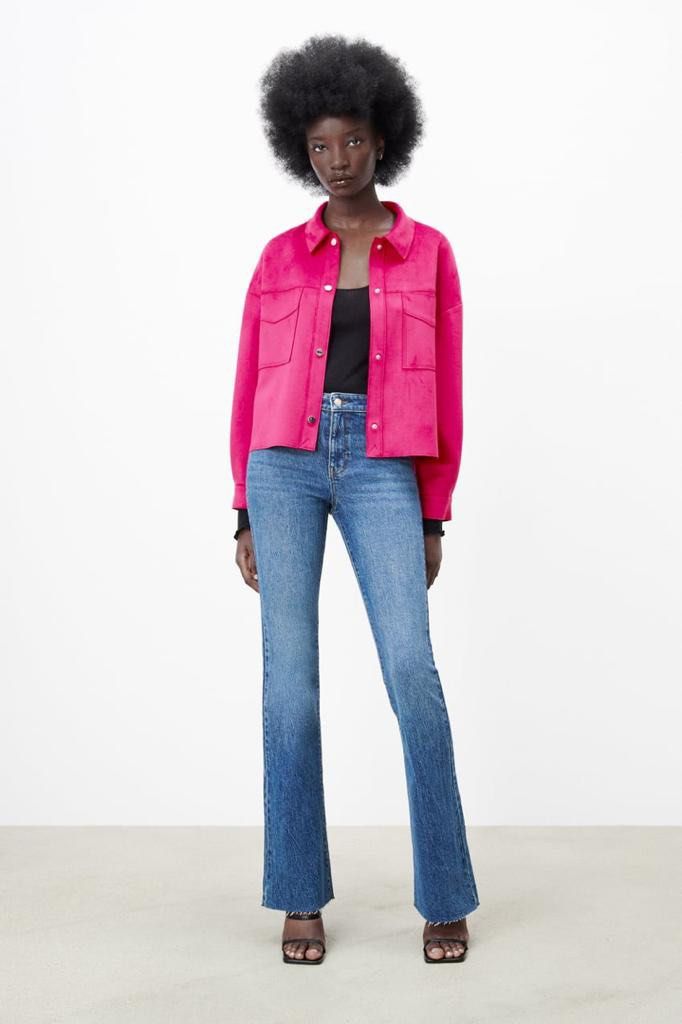 Pink suede jacket zara hot sale