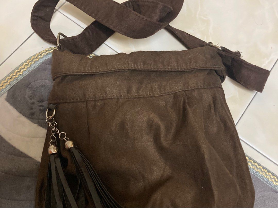 Nice dark brown mini bucket style sling crossbody bag soft cotton