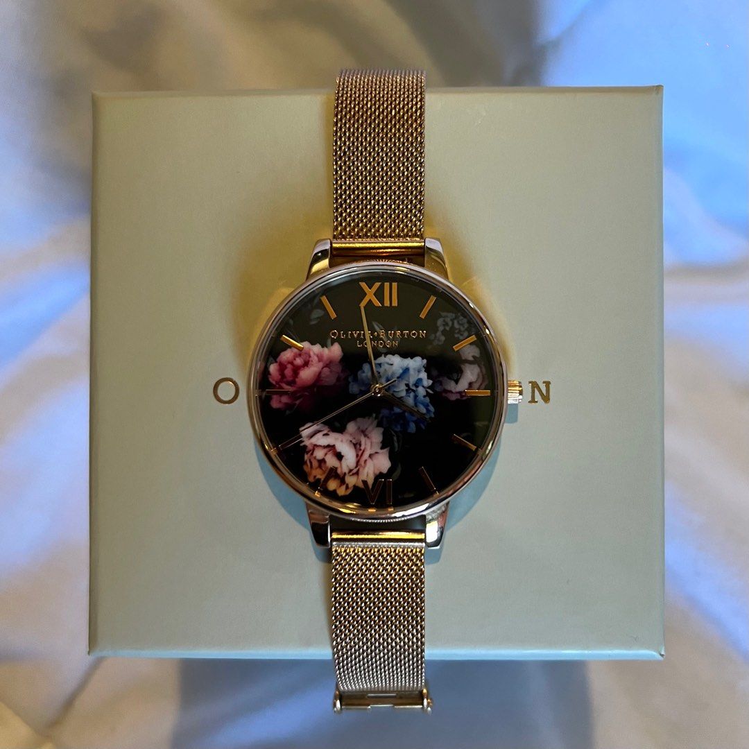 Olivia Burton Dark Bouquet Rose Gold Mesh Watch Luxury Watches