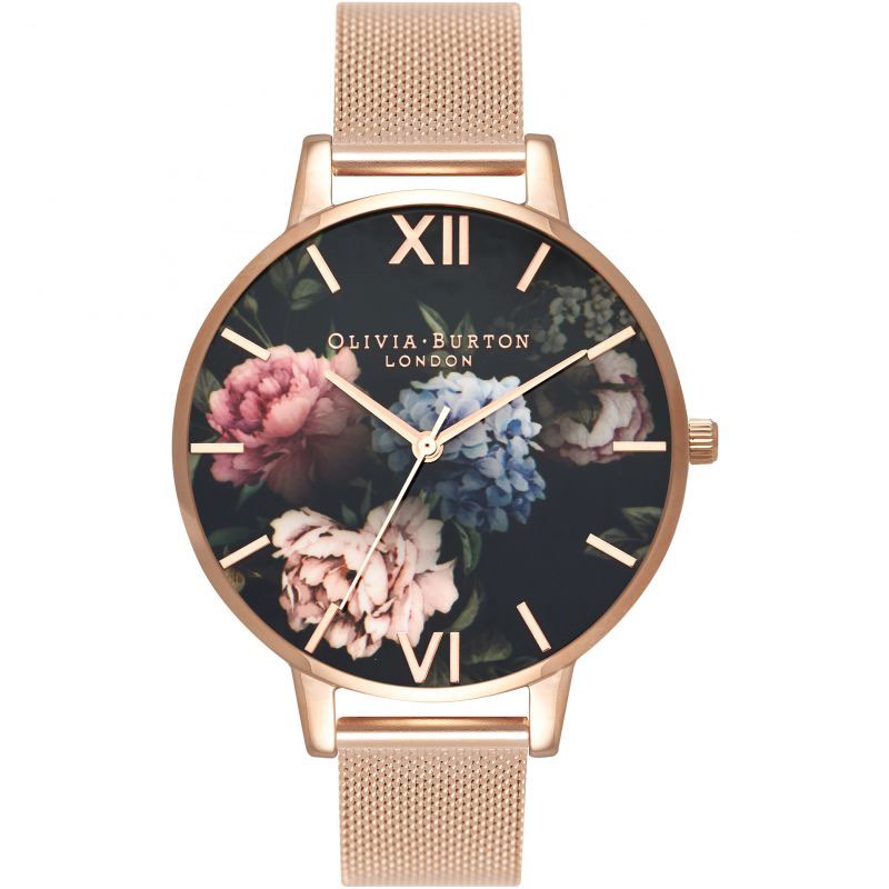 Olivia Burton Dark Bouquet Rose Gold Mesh Watch, Luxury  display picture 2