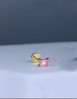 Pink sapphire emerald cut piercing flatback