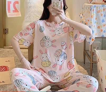 Women's Plus Size Pajama Sets Soft Short Sleeve Loungewear Sleepwear Top  With Eyemask for Ladies 3XL