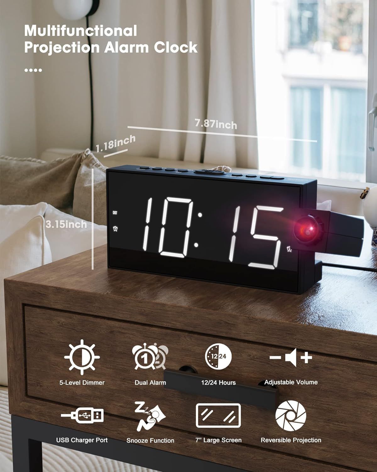 KWANWA Alarm Clock, Digital Clock, 1.2inch Green LED Clock, Adjustable  Brightness, Dim Night Model, 12H/24H, Battery Operated, Wall Mount, Snooze