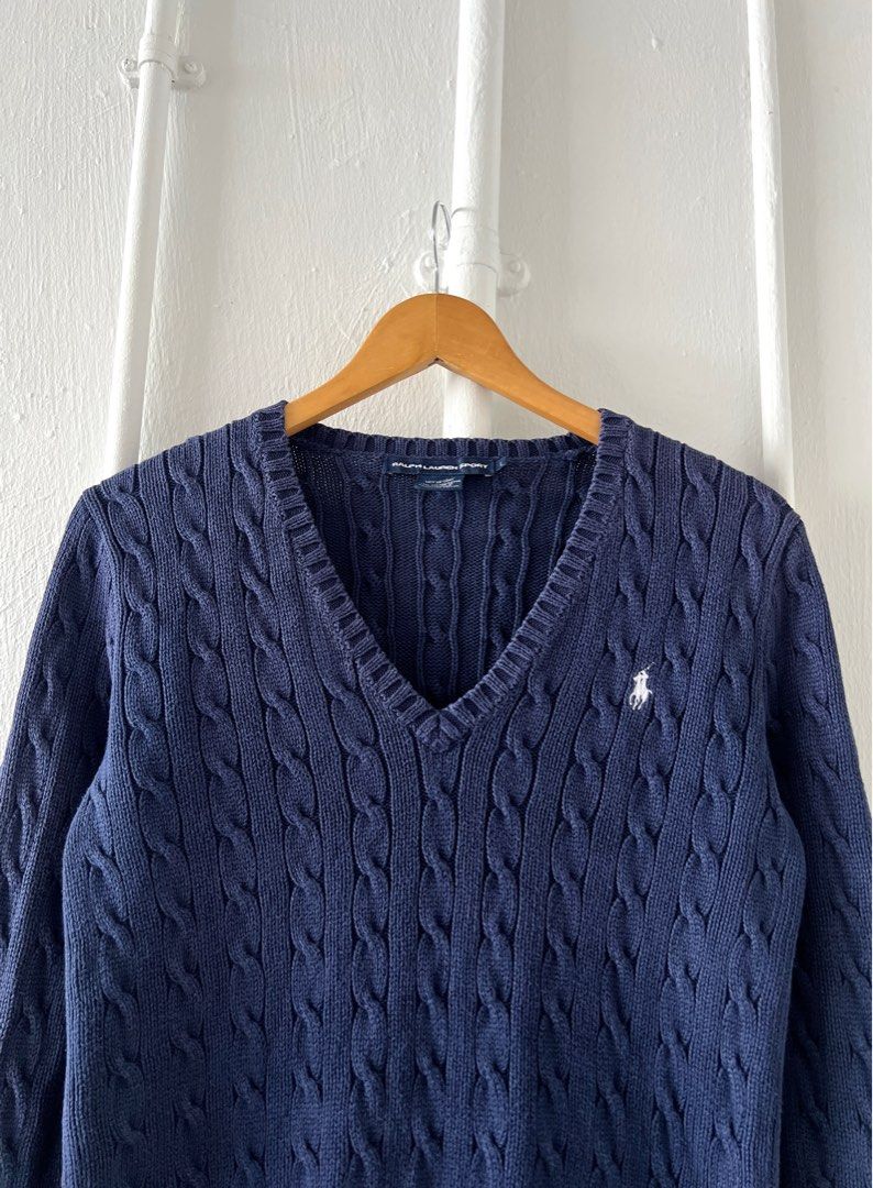 Ralph Lauren Essential Ladies Cableknit V Neck Sweater Women s