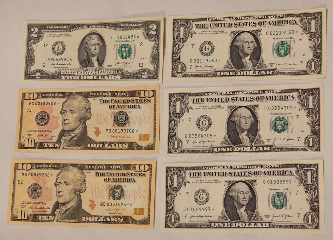 Rare usd banknotes error star notes currency usa 1$ 2$ 10$, 興趣及遊戲, 收藏品及紀念品,  錢幣- Carousell