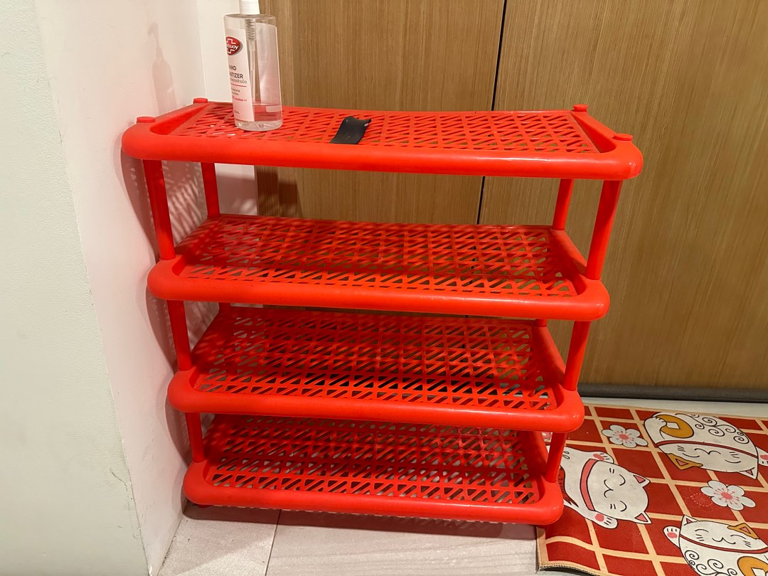 Collapsible Red Shoe Rack 4 level