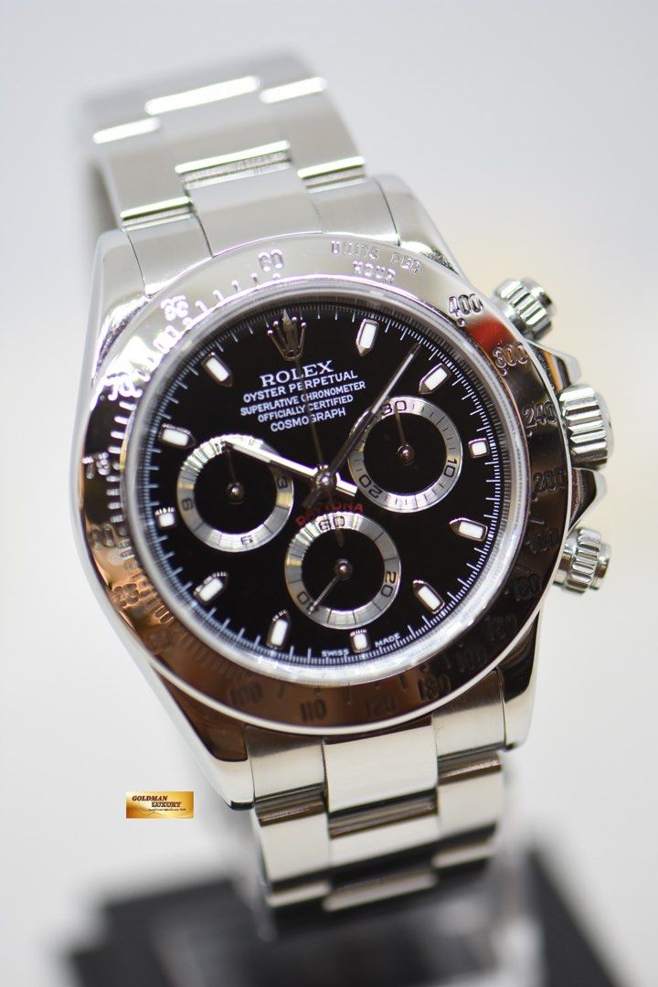 ROLEX OYSTER DAYTONA CHRONOGRAPH 40mm STEEL IN BRACELET BLACK DIAL 116520 MINT