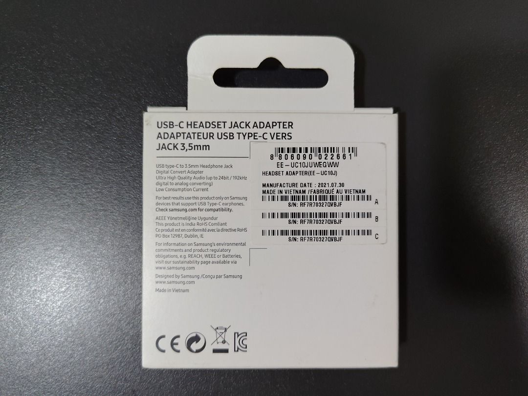 Official Samsung USB-C to 3.5mm Headphone Adaptor In Black EE-UC10JUWEGWW