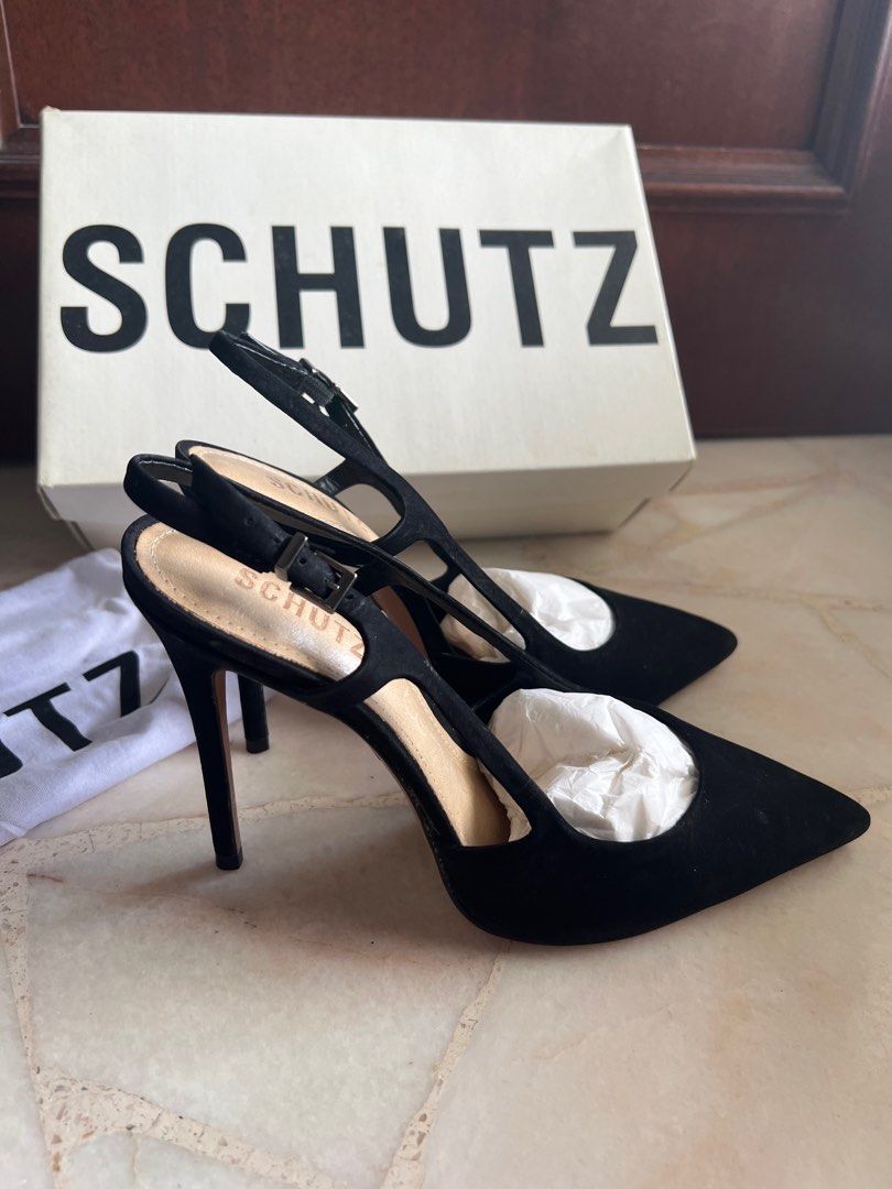 Schutz Boris Sling Back Pumps (Black), Women's Fashion, Footwear