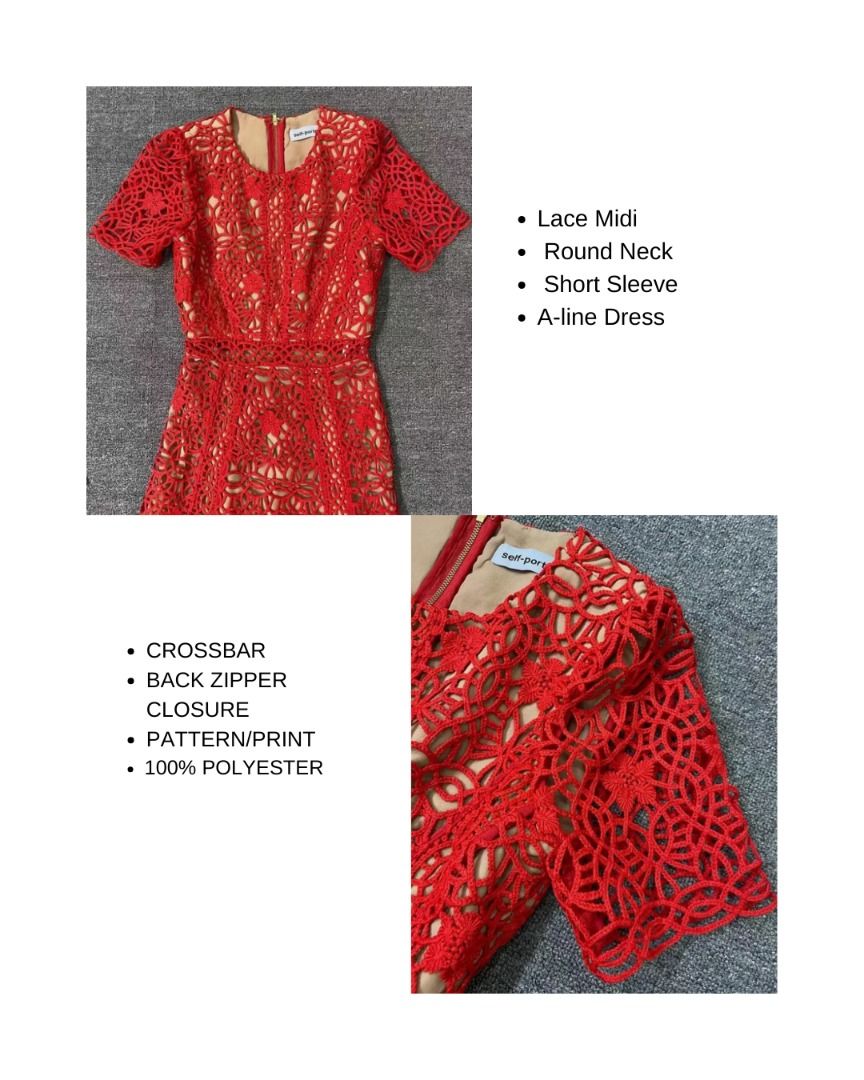 Self Portrait | Lace Midi Round Neck Short Sleeve A-line Dress Red, Women's  Fashion, Dresses & Sets, Dresses on Carousell