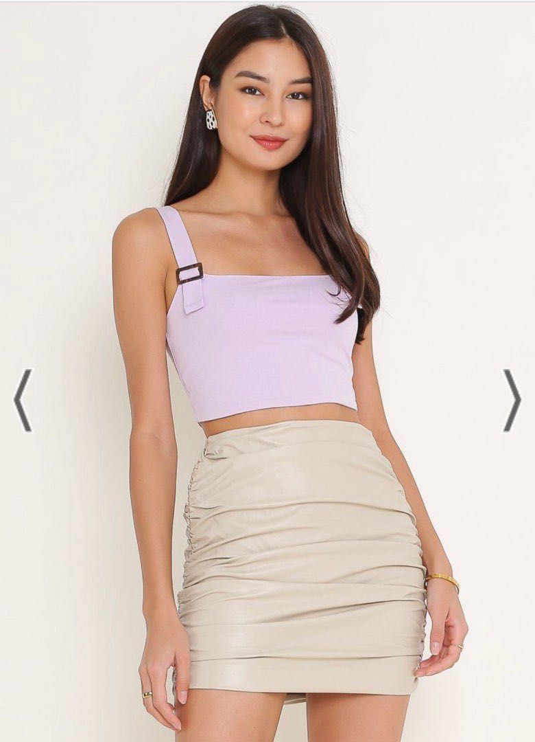 Beige pink leather skirt on sale