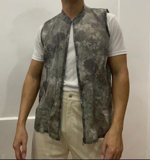 THRIFTED Gray Sheer Floral Vest