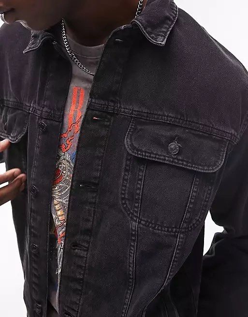 Topman denim jacket sales black