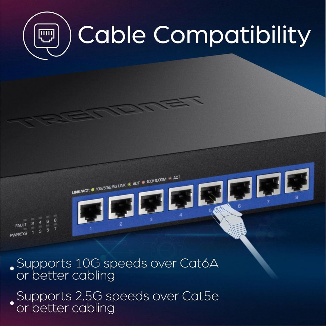 TRENDnet 5-Port 10G Switch, 5 x 10G RJ-45 Ports, 100Gbps Switching  Capacity, Supports 2.5G and 5G-BASE-T Connections, Lifetime Protection,  Black