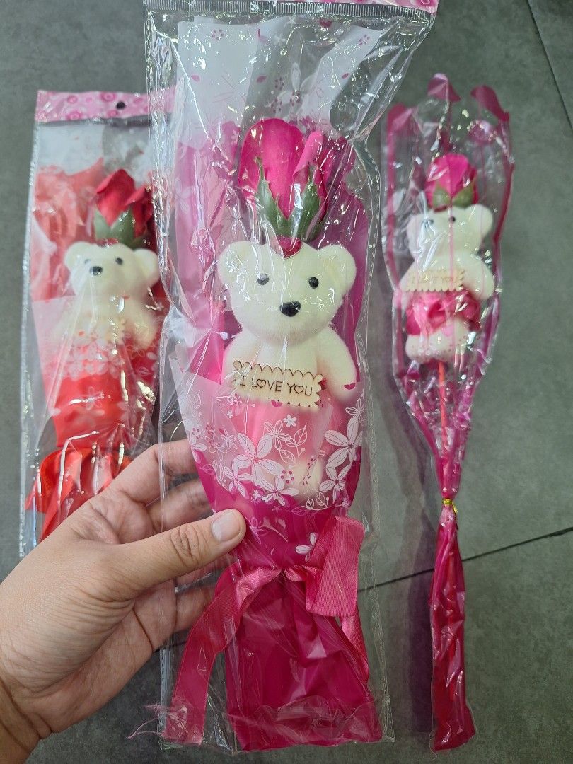 Valentines Day Bear and rose (Category: Plushies & Soft Toys) located in Quezon City. Submitted by bellemarketing (Listing ID 1282063425, Image 2). Description: Teddy Bear/flower with stick For pick up @ q.c.