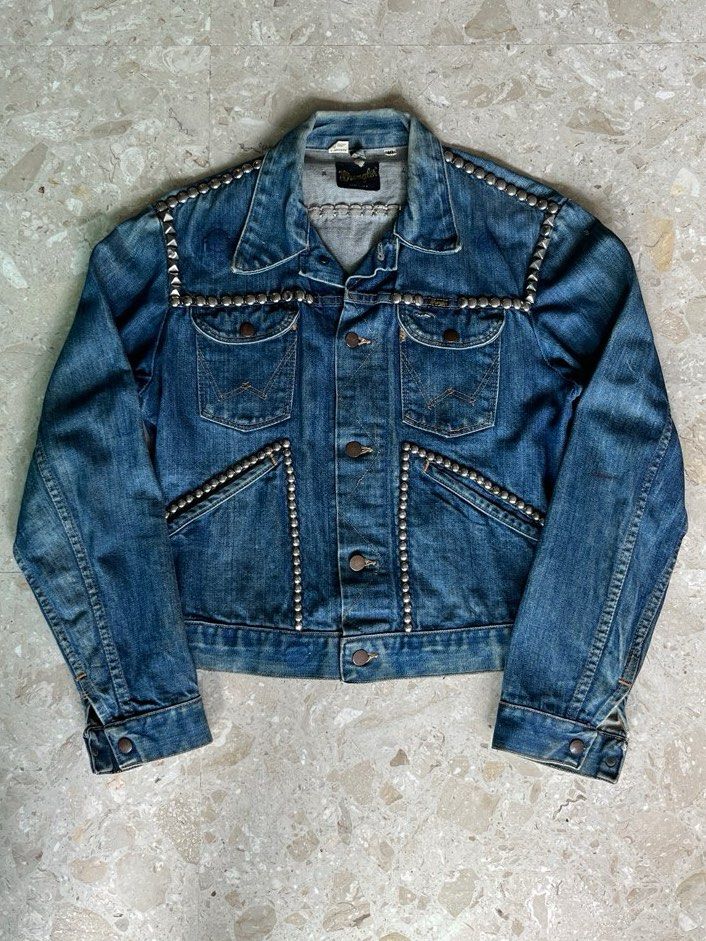 vintage wrangler studded denim jacket Men s Fashion Coats