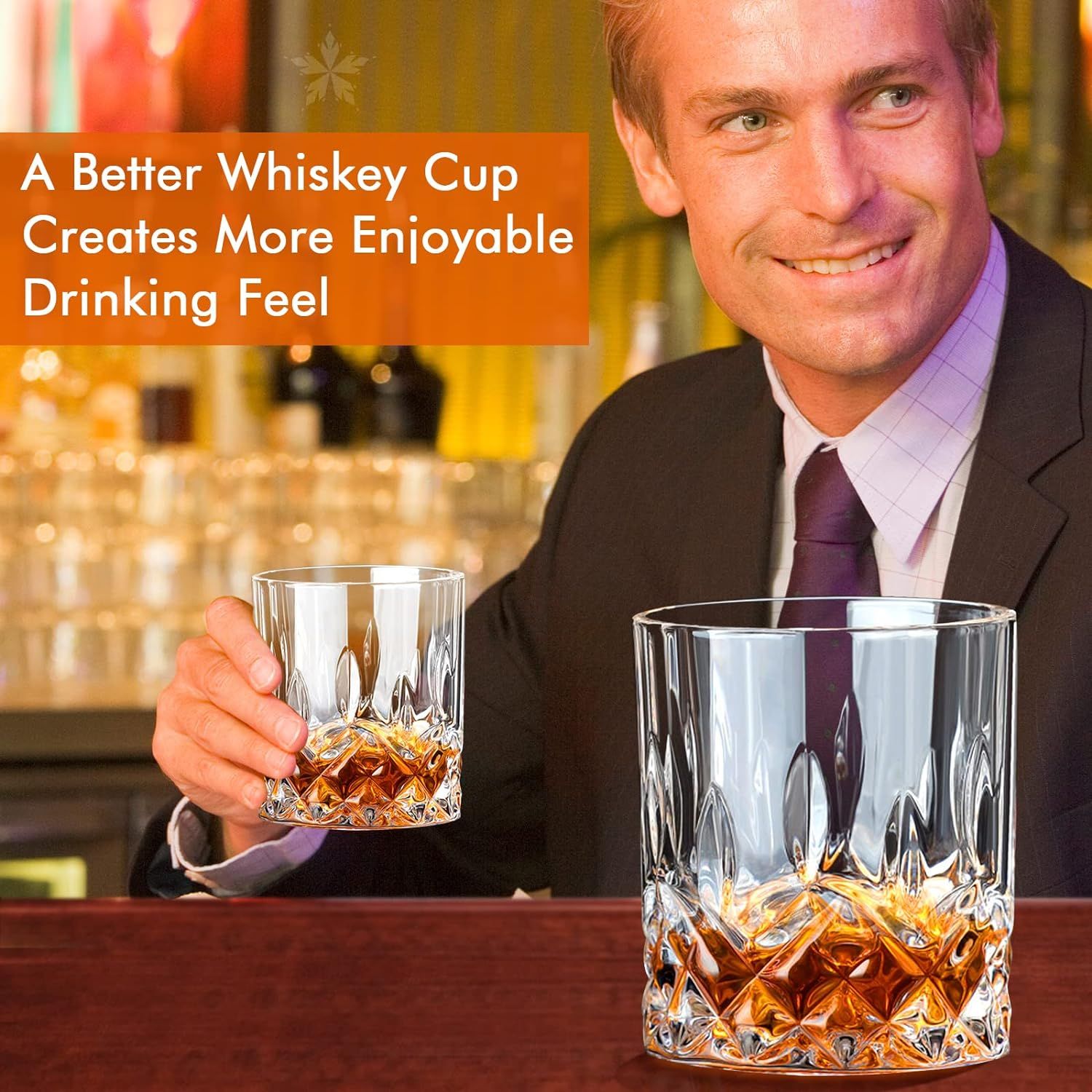 Whiskey Glasses Classic Rocks Glasses 10oz Old Fashioned Glass Set of 6