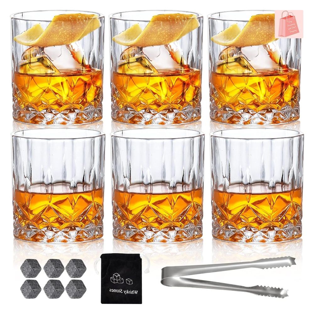 Whiskey Glasses Classic Rocks Glasses 10oz Old Fashioned Glass Set of 6